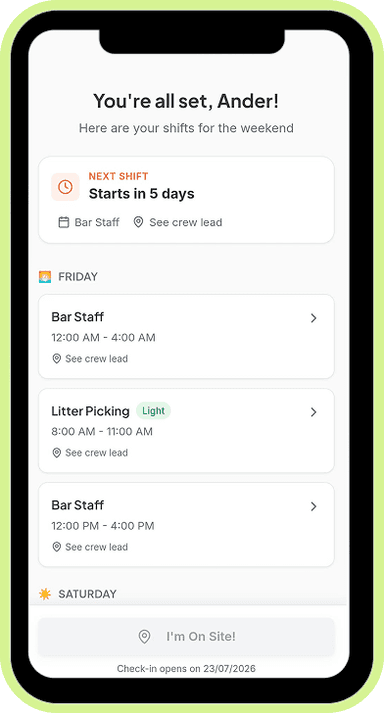 Lanyard app showing volunteer dashboard