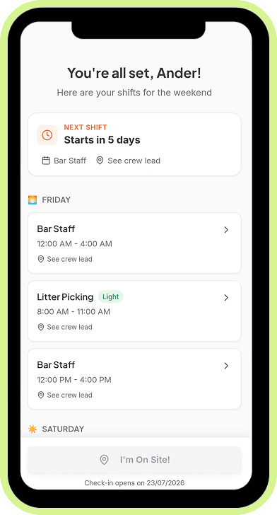 Lanyard app showing volunteer dashboard