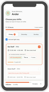 Lanyard app shift selection