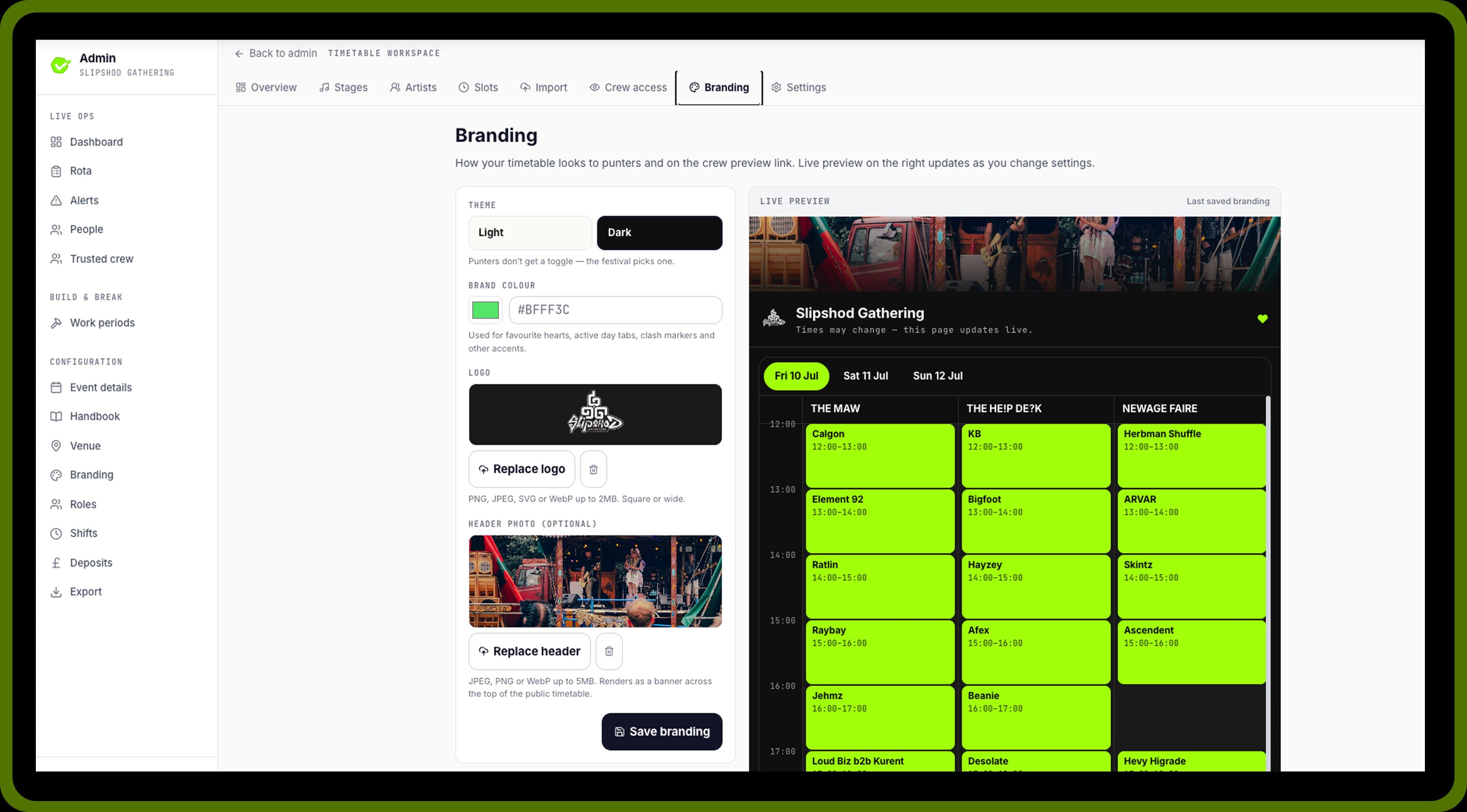 Lanyard Lineup branding settings