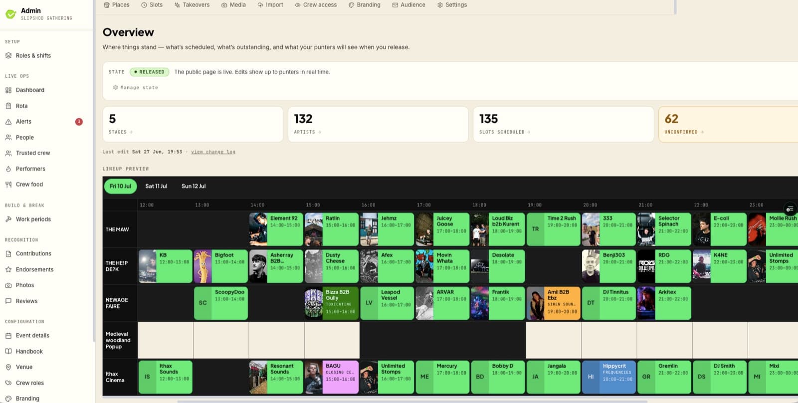 The published festival timetable as the audience sees it