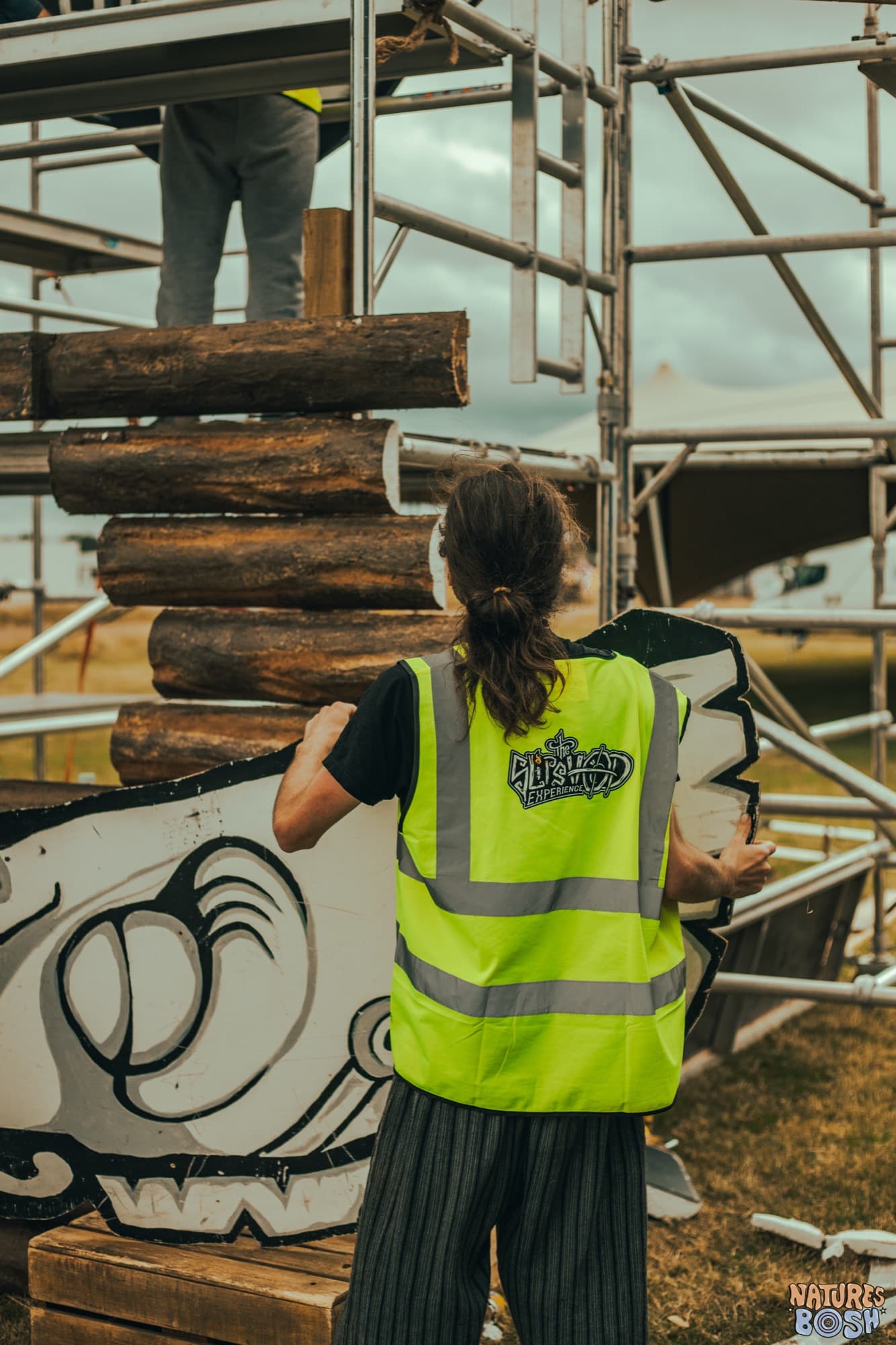 Festival build week crew working on site